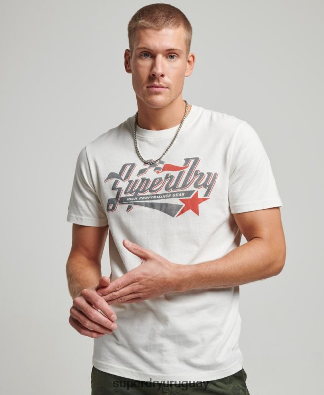 uy Superdry hombres camiseta de auto industrial vintage crema DT2N8Z6 ropa