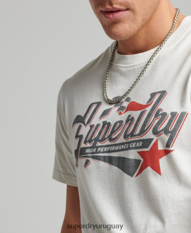 uy Superdry hombres camiseta de auto industrial vintage crema DT2N8Z6 ropa