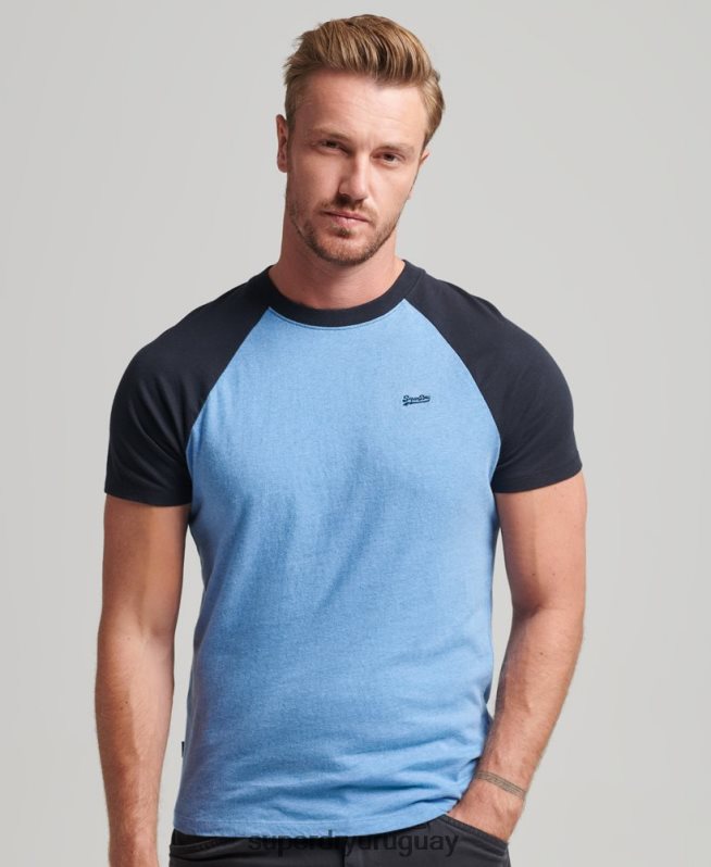 uy Superdry hombres camiseta de béisbol con logo esencial de algodón orgánico azul DT2N8Z4907 ropa