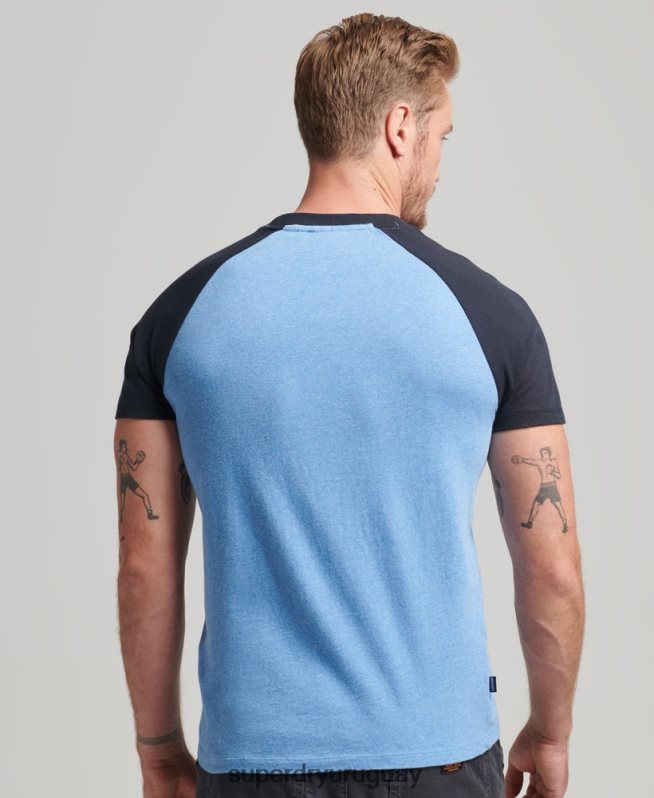 uy Superdry hombres camiseta de béisbol con logo esencial de algodón orgánico azul DT2N8Z4907 ropa