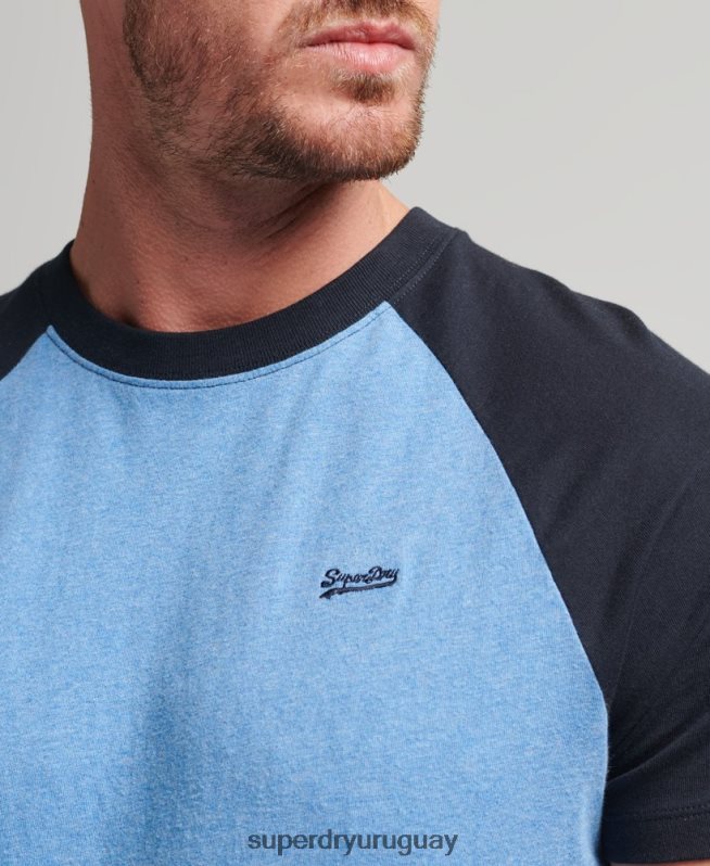 uy Superdry hombres camiseta de béisbol con logo esencial de algodón orgánico azul DT2N8Z4907 ropa