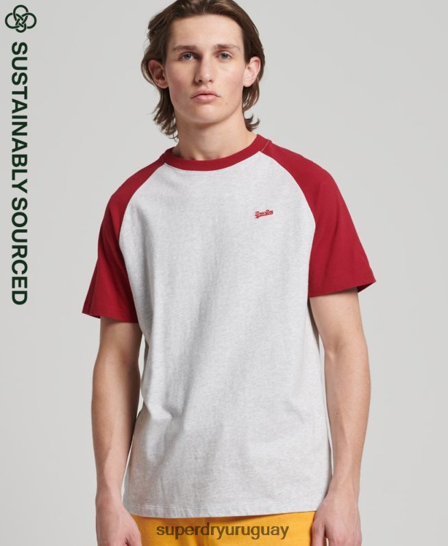 uy Superdry hombres camiseta de béisbol con logo esencial de algodón orgánico gris claro DT2N8Z4816 ropa