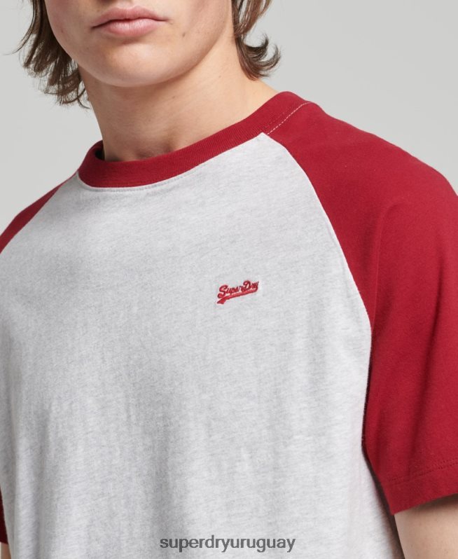 uy Superdry hombres camiseta de béisbol con logo esencial de algodón orgánico gris claro DT2N8Z4816 ropa