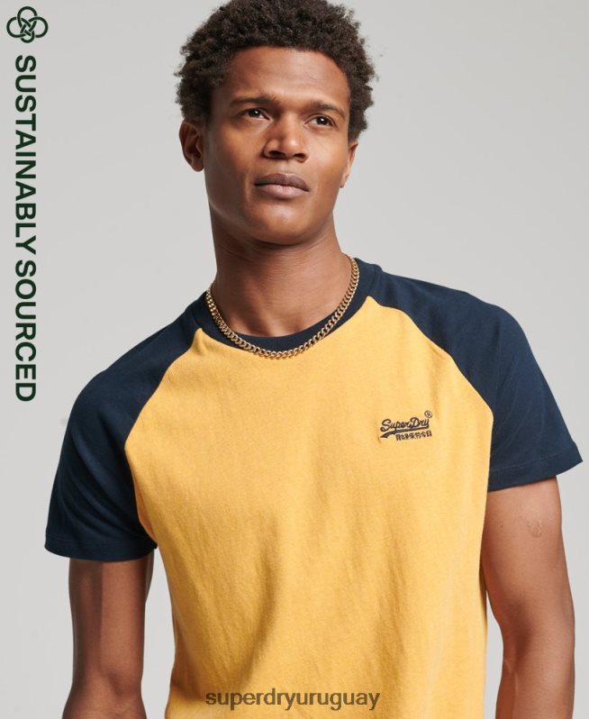 uy Superdry hombres camiseta de béisbol de algodón orgánico amarillo DT2N8Z4805 ropa
