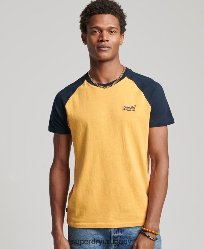 uy Superdry hombres camiseta de béisbol de algodón orgánico amarillo DT2N8Z4805 ropa