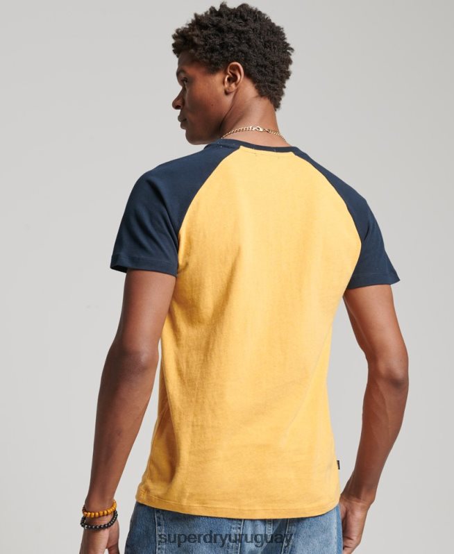 uy Superdry hombres camiseta de béisbol de algodón orgánico amarillo DT2N8Z4805 ropa