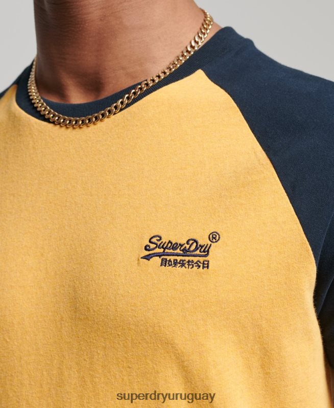 uy Superdry hombres camiseta de béisbol de algodón orgánico amarillo DT2N8Z4805 ropa