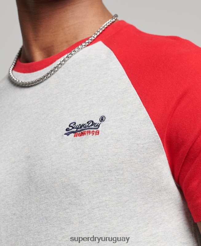 uy Superdry hombres camiseta de béisbol de algodón orgánico gris claro DT2N8Z4870 ropa