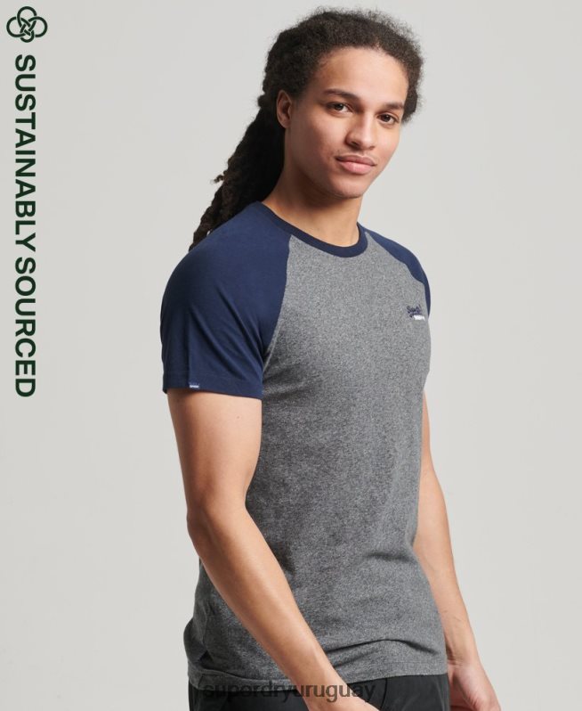 uy Superdry hombres camiseta de béisbol de algodón orgánico gris oscuro DT2N8Z4858 ropa