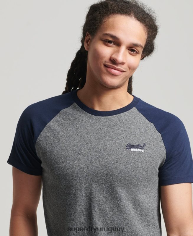 uy Superdry hombres camiseta de béisbol de algodón orgánico gris oscuro DT2N8Z4858 ropa