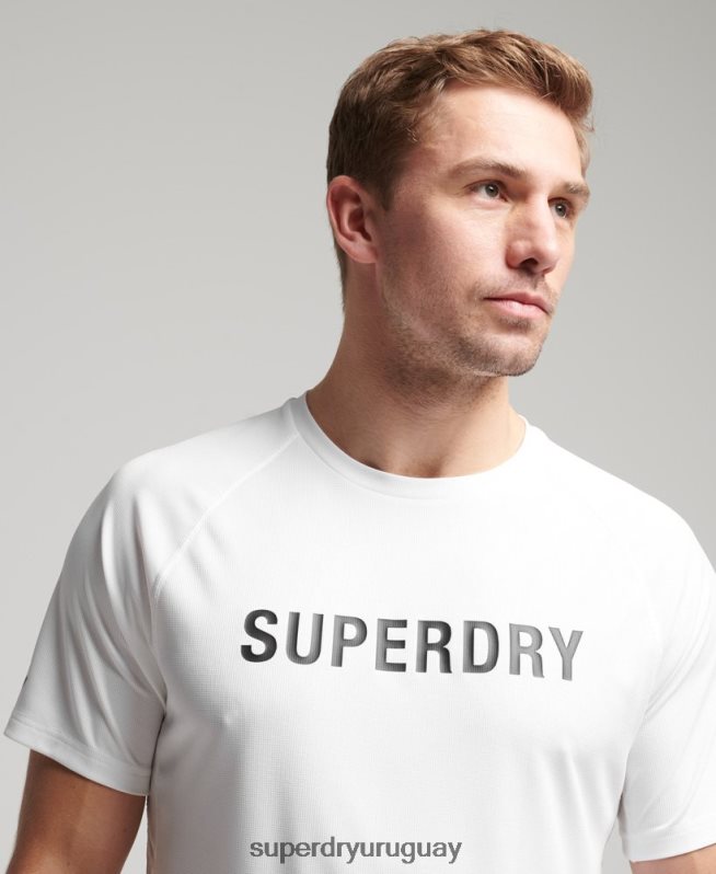 uy Superdry hombres camiseta de manga corta con logo activo de tren blanco DT2N8Z1422 ropa