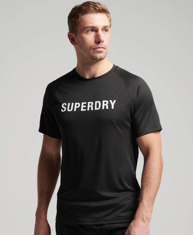 uy Superdry hombres camiseta de manga corta con logo activo de tren negro DT2N8Z1430 ropa