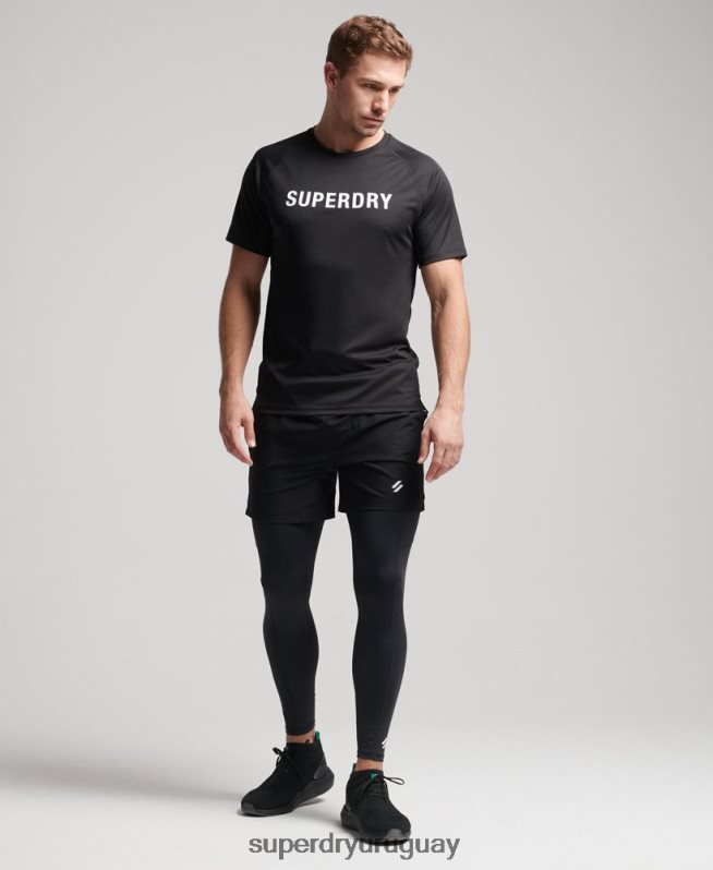 uy Superdry hombres camiseta de manga corta con logo activo de tren negro DT2N8Z1430 ropa