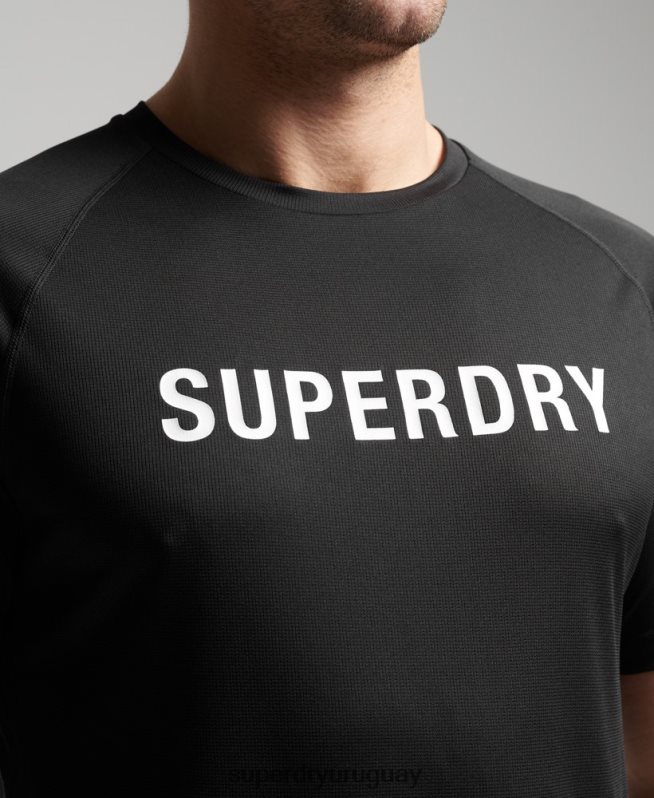 uy Superdry hombres camiseta de manga corta con logo activo de tren negro DT2N8Z1430 ropa