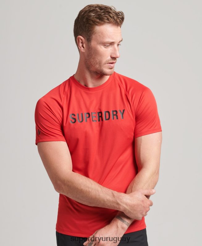uy Superdry hombres camiseta de manga corta con logo activo de tren rojo DT2N8Z1436 ropa