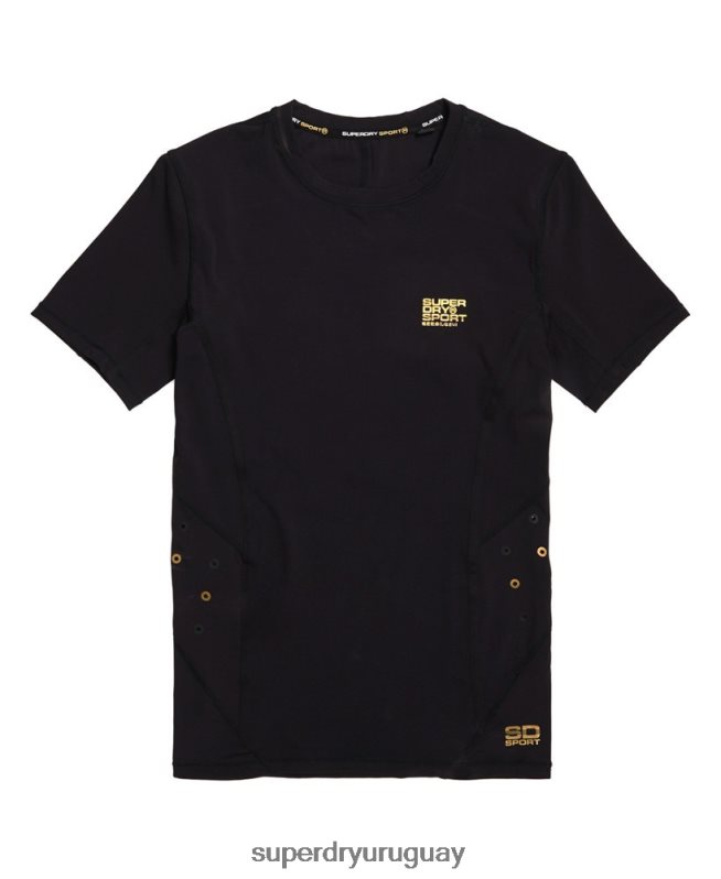 uy Superdry hombres camiseta de manga corta de compresión de alto rendimiento negro DT2N8Z5380 ropa