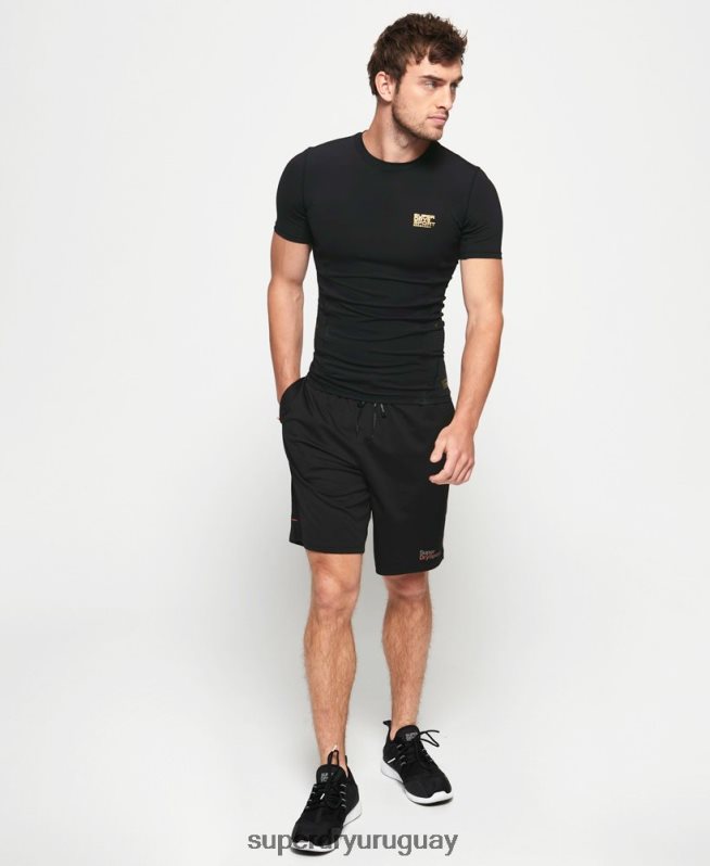uy Superdry hombres camiseta de manga corta de compresión de alto rendimiento negro DT2N8Z5380 ropa