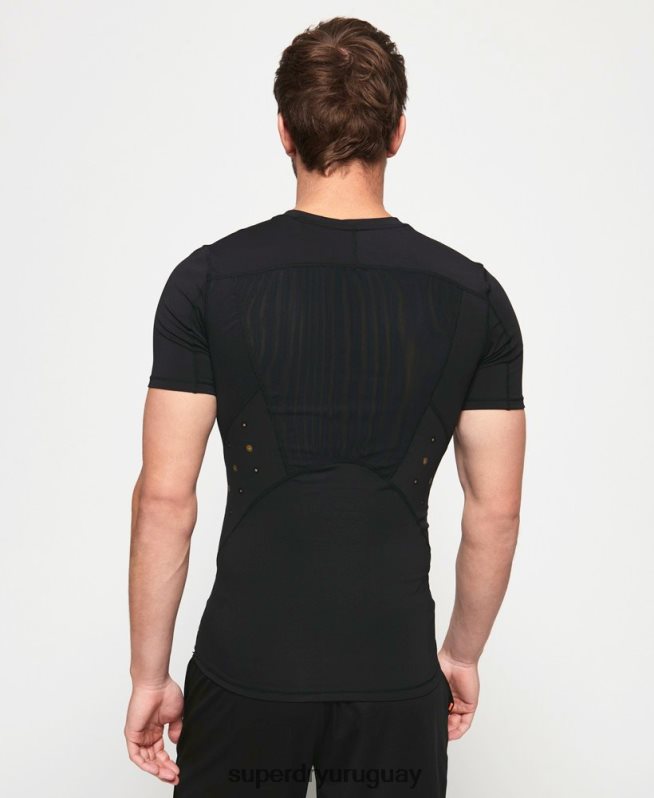 uy Superdry hombres camiseta de manga corta de compresión de alto rendimiento negro DT2N8Z5380 ropa