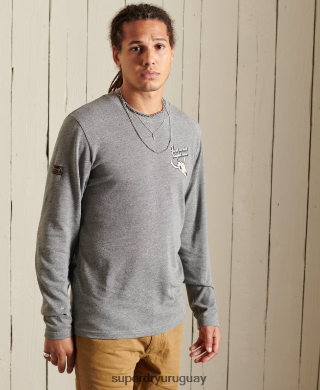 uy Superdry hombres camiseta de manga larga Heritage Mountain gris claro DT2N8Z6470 ropa