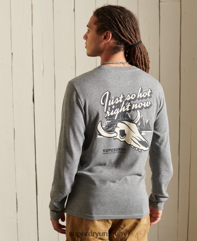 uy Superdry hombres camiseta de manga larga Heritage Mountain gris claro DT2N8Z6470 ropa
