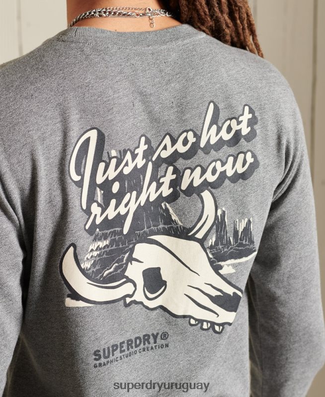 uy Superdry hombres camiseta de manga larga Heritage Mountain gris claro DT2N8Z6470 ropa