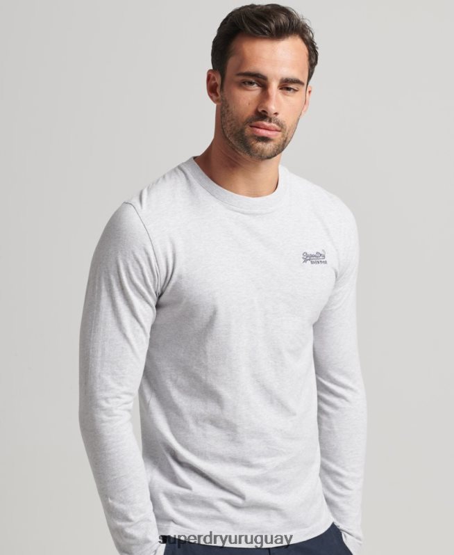 uy Superdry hombres camiseta de manga larga con logo esencial de algodón orgánico gris claro DT2N8Z1546 ropa