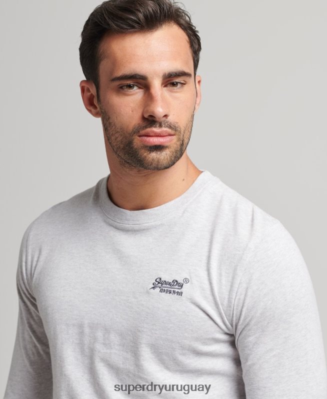 uy Superdry hombres camiseta de manga larga con logo esencial de algodón orgánico gris claro DT2N8Z1546 ropa