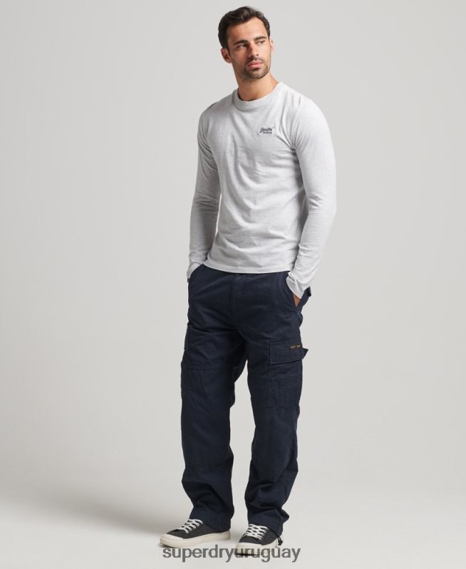 uy Superdry hombres camiseta de manga larga con logo esencial de algodón orgánico gris claro DT2N8Z1546 ropa