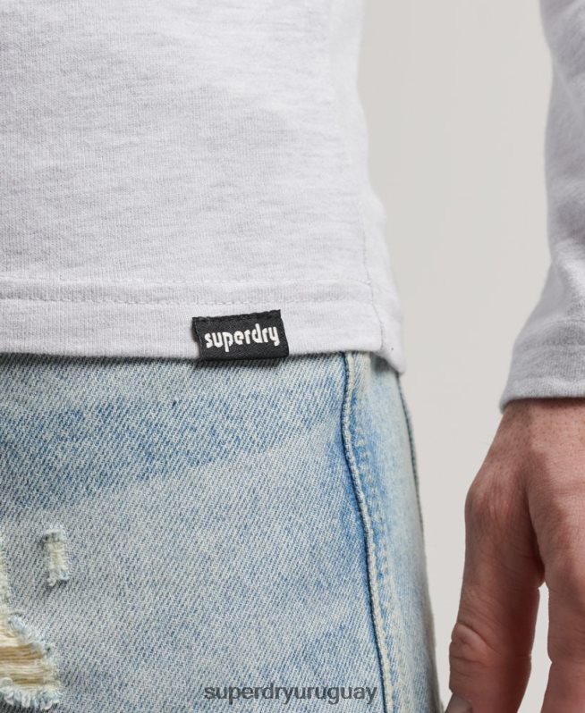 uy Superdry hombres camiseta de manga larga con pegatina de viaje gris claro DT2N8Z1499 ropa