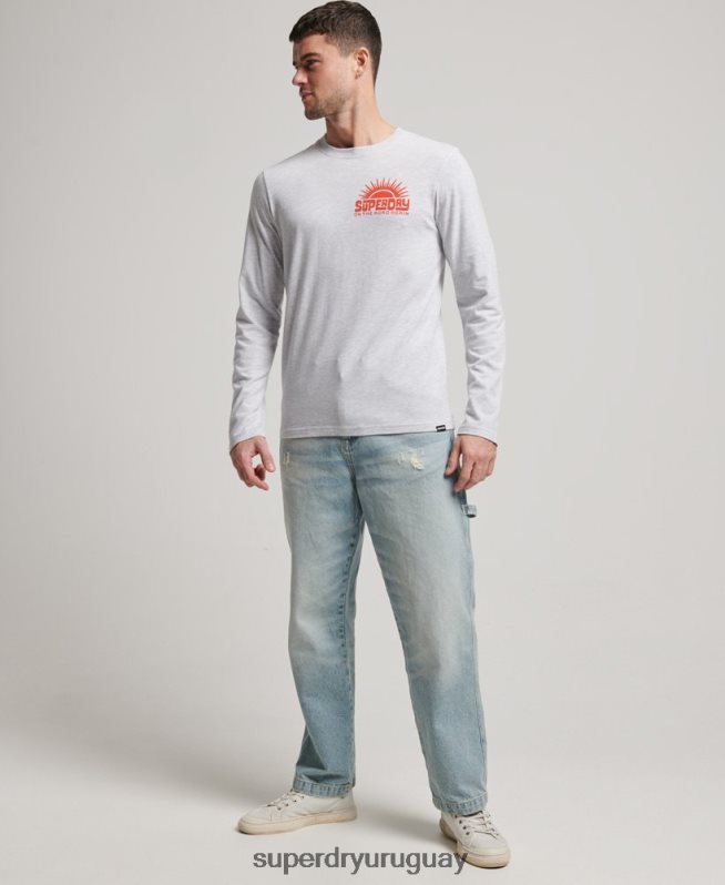 uy Superdry hombres camiseta de manga larga con pegatina de viaje gris claro DT2N8Z1499 ropa