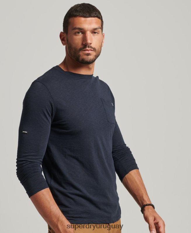 uy Superdry hombres camiseta de manga larga de jersey flameado de algodón orgánico Armada DT2N8Z6479 ropa