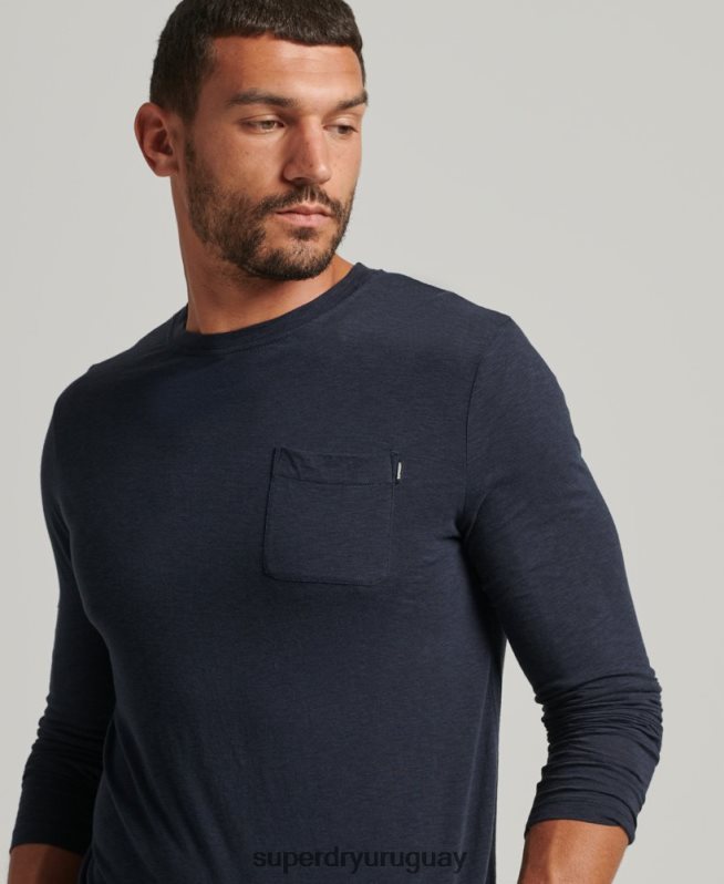 uy Superdry hombres camiseta de manga larga de jersey flameado de algodón orgánico Armada DT2N8Z6479 ropa