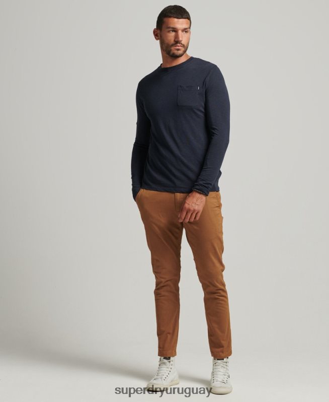 uy Superdry hombres camiseta de manga larga de jersey flameado de algodón orgánico Armada DT2N8Z6479 ropa