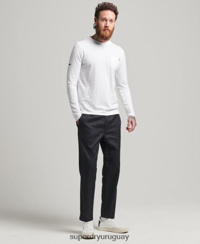 uy Superdry hombres camiseta de manga larga de jersey flameado de algodón orgánico blanco DT2N8Z6435 ropa