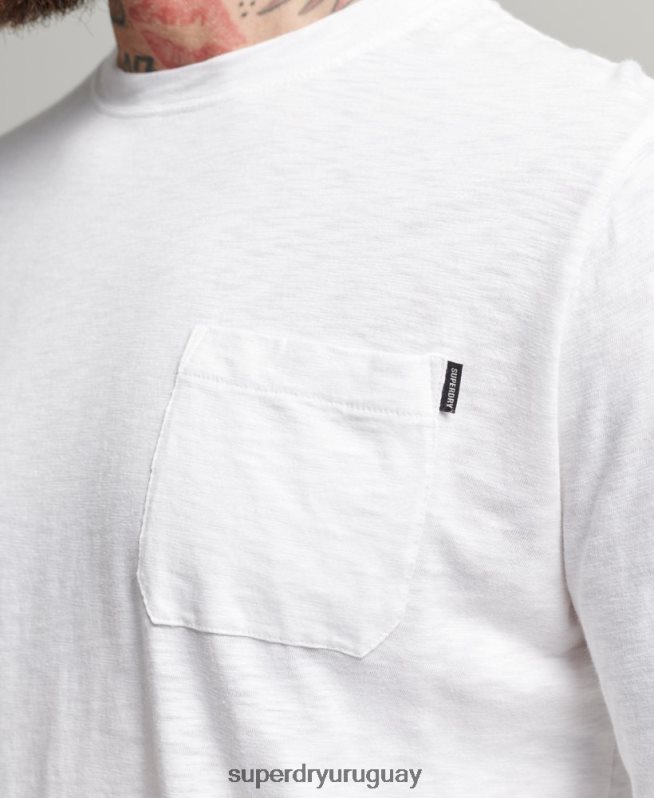 uy Superdry hombres camiseta de manga larga de jersey flameado de algodón orgánico blanco DT2N8Z6435 ropa