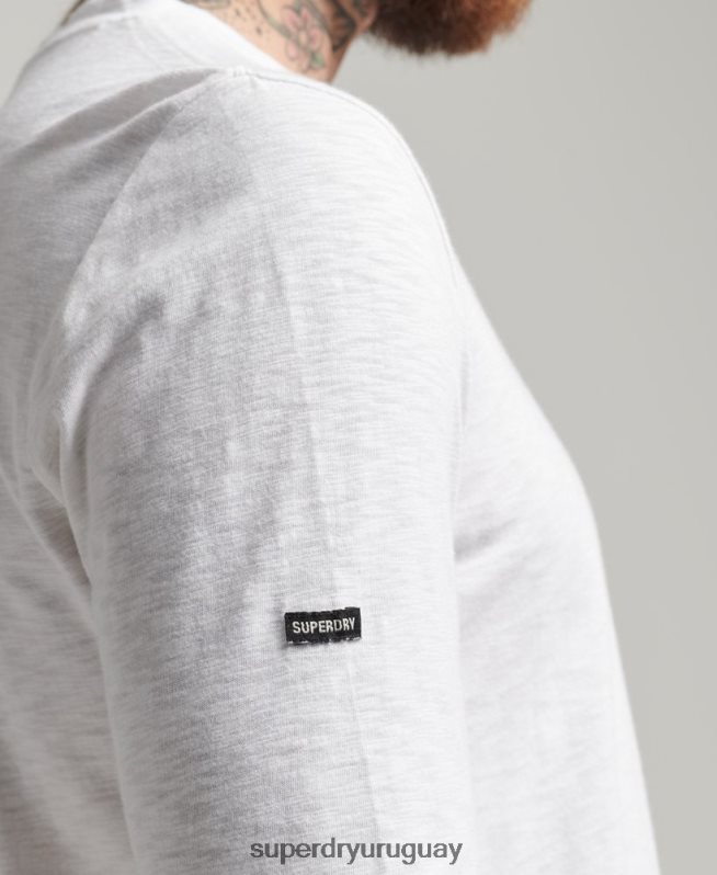 uy Superdry hombres camiseta de manga larga de jersey flameado de algodón orgánico blanco DT2N8Z6435 ropa