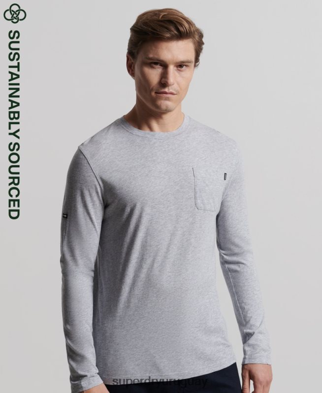 uy Superdry hombres camiseta de manga larga de jersey flameado de algodón orgánico gris oscuro DT2N8Z6402 ropa