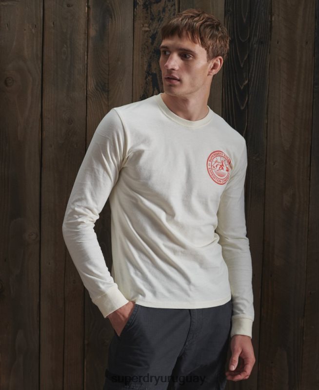 uy Superdry hombres camiseta de manga larga everest crema DT2N8Z1572 ropa
