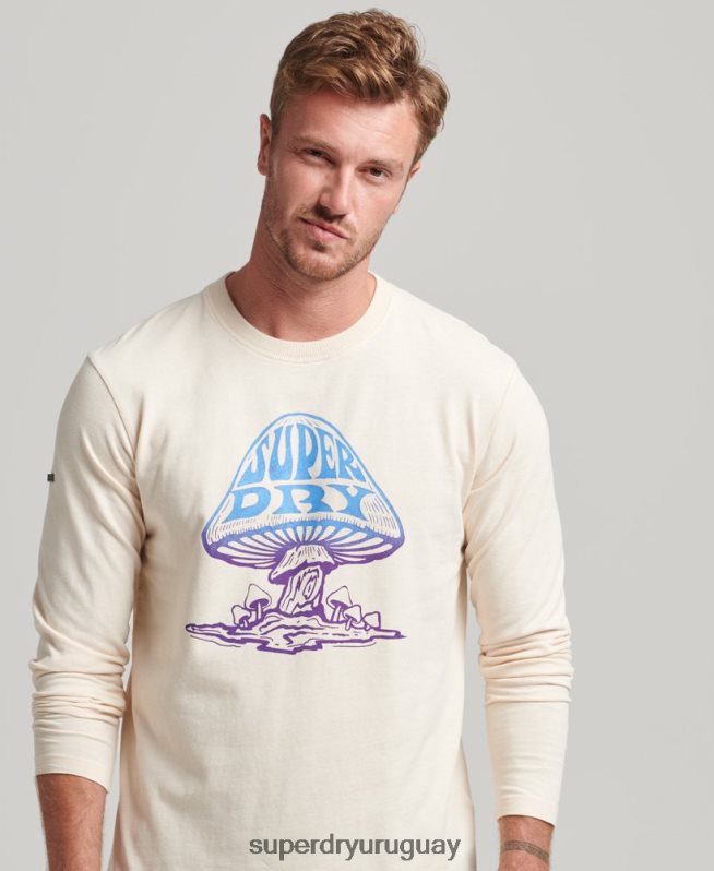 uy Superdry hombres camiseta de manga larga psych rock crema DT2N8Z1582 ropa