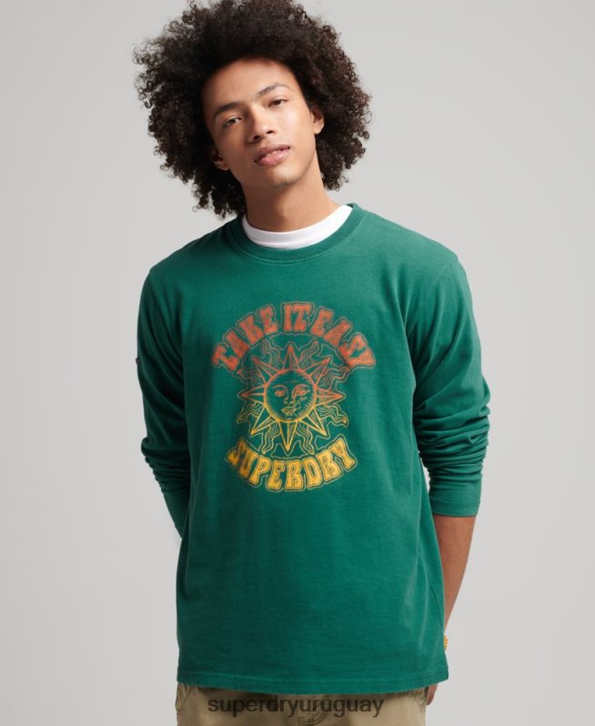 uy Superdry hombres camiseta de manga larga psych rock verde DT2N8Z1554 ropa