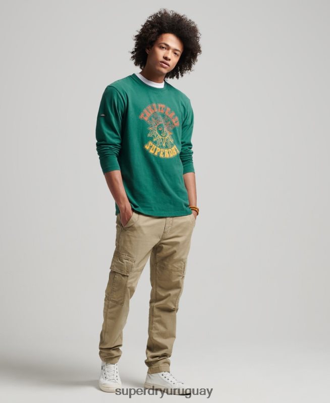 uy Superdry hombres camiseta de manga larga psych rock verde DT2N8Z1554 ropa