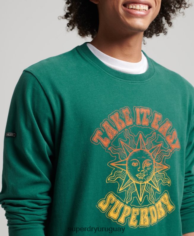 uy Superdry hombres camiseta de manga larga psych rock verde DT2N8Z1554 ropa