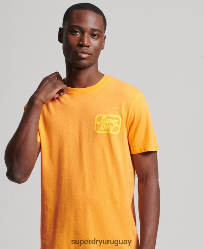 uy Superdry hombres camiseta de neón de la marca vintage naranja DT2N8Z4796 ropa