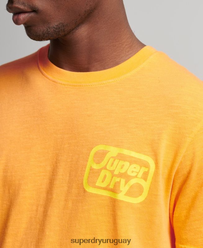 uy Superdry hombres camiseta de neón de la marca vintage naranja DT2N8Z4796 ropa