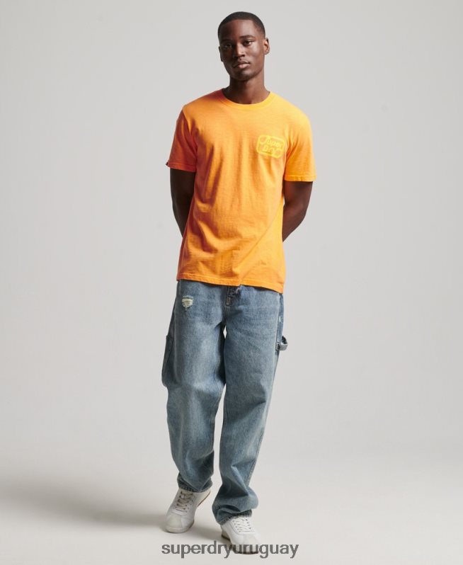 uy Superdry hombres camiseta de neón de la marca vintage naranja DT2N8Z4796 ropa