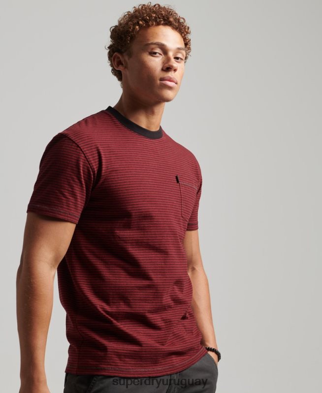 uy Superdry hombres camiseta de rayas con bolsillo de algodón orgánico rojo DT2N8Z4944 ropa