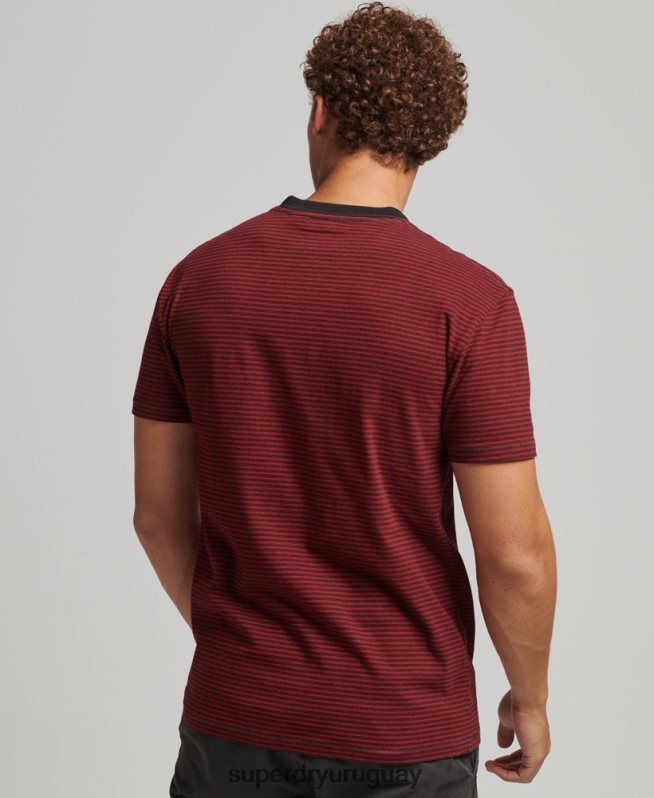 uy Superdry hombres camiseta de rayas con bolsillo de algodón orgánico rojo DT2N8Z4944 ropa