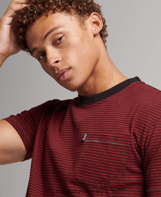 uy Superdry hombres camiseta de rayas con bolsillo de algodón orgánico rojo DT2N8Z4944 ropa
