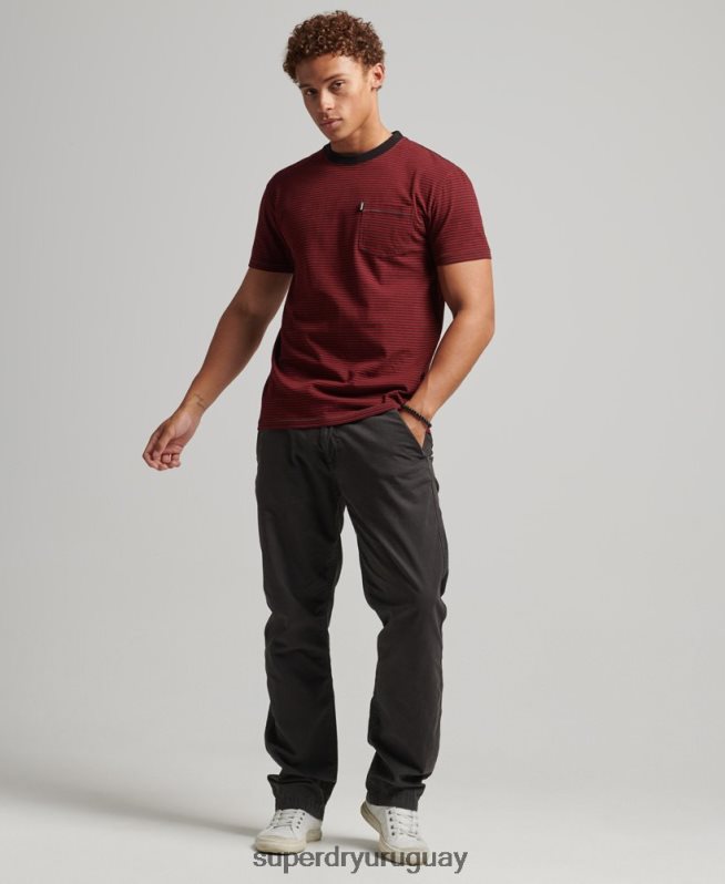 uy Superdry hombres camiseta de rayas con bolsillo de algodón orgánico rojo DT2N8Z4944 ropa
