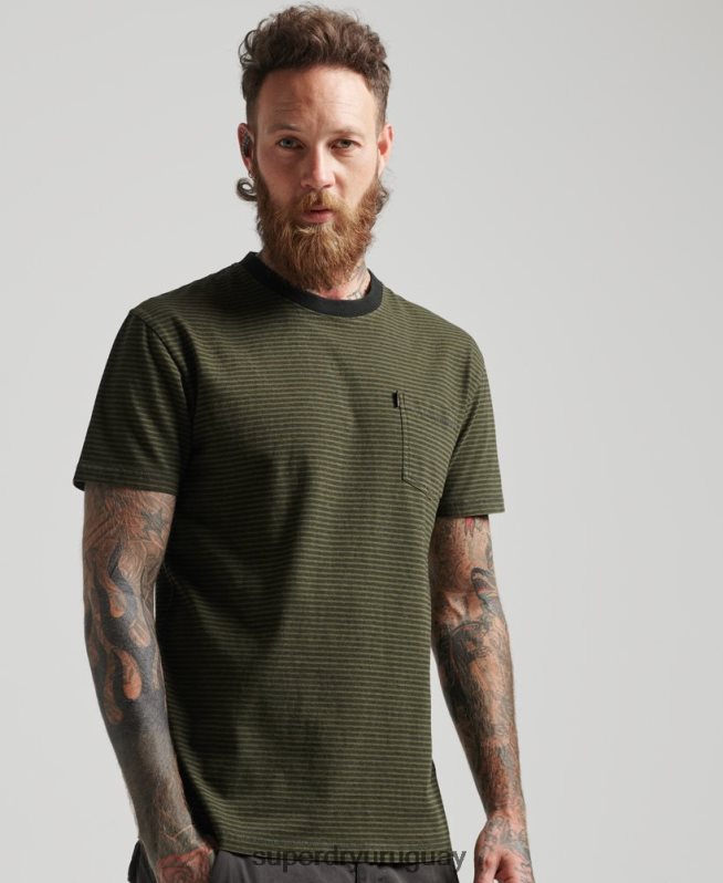uy Superdry hombres camiseta de rayas con bolsillo de algodón orgánico verde DT2N8Z4882 ropa